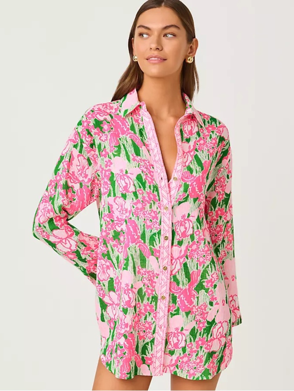 Lilly Pulitzer Pink & Green Floral Button-Up